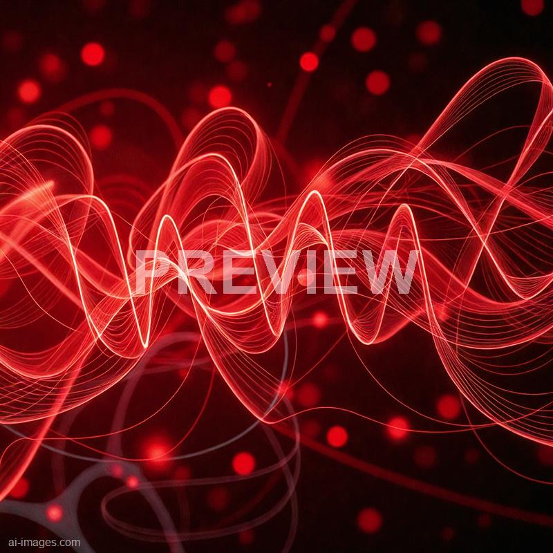 The image features a dynamic display of swirling, glowing red lines and curves set against a dark background. These lines are intricate and appear to be in constant motion, resembling abstract light trails or digital waveforms, with small glowing red particles scattered throughout, enhancing the sense of energy and movement. The overall effect is vibrant and visually stimulating, evoking a sense of digital or energetic activity.